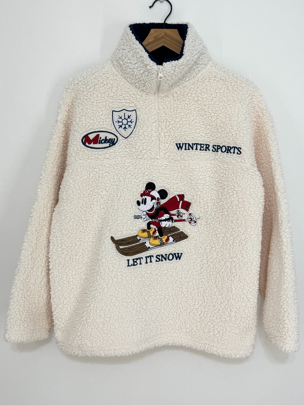 Disney Mickey Winter Sports Cream Sherpa Quarter-Zip Pullover Size Medium